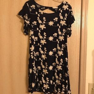Navy and cream embroidered swing dress